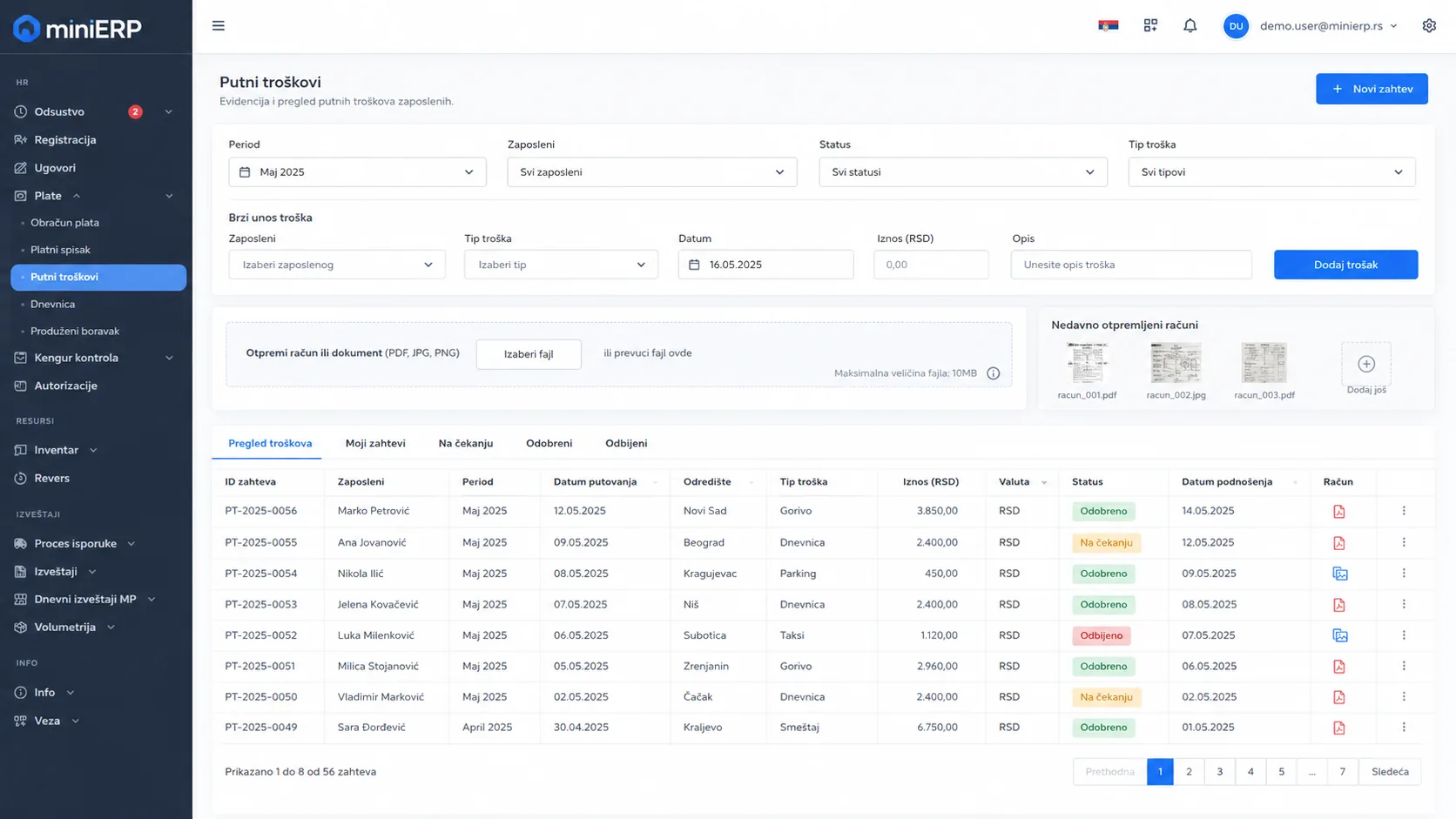 miniERP — Putni troškovi