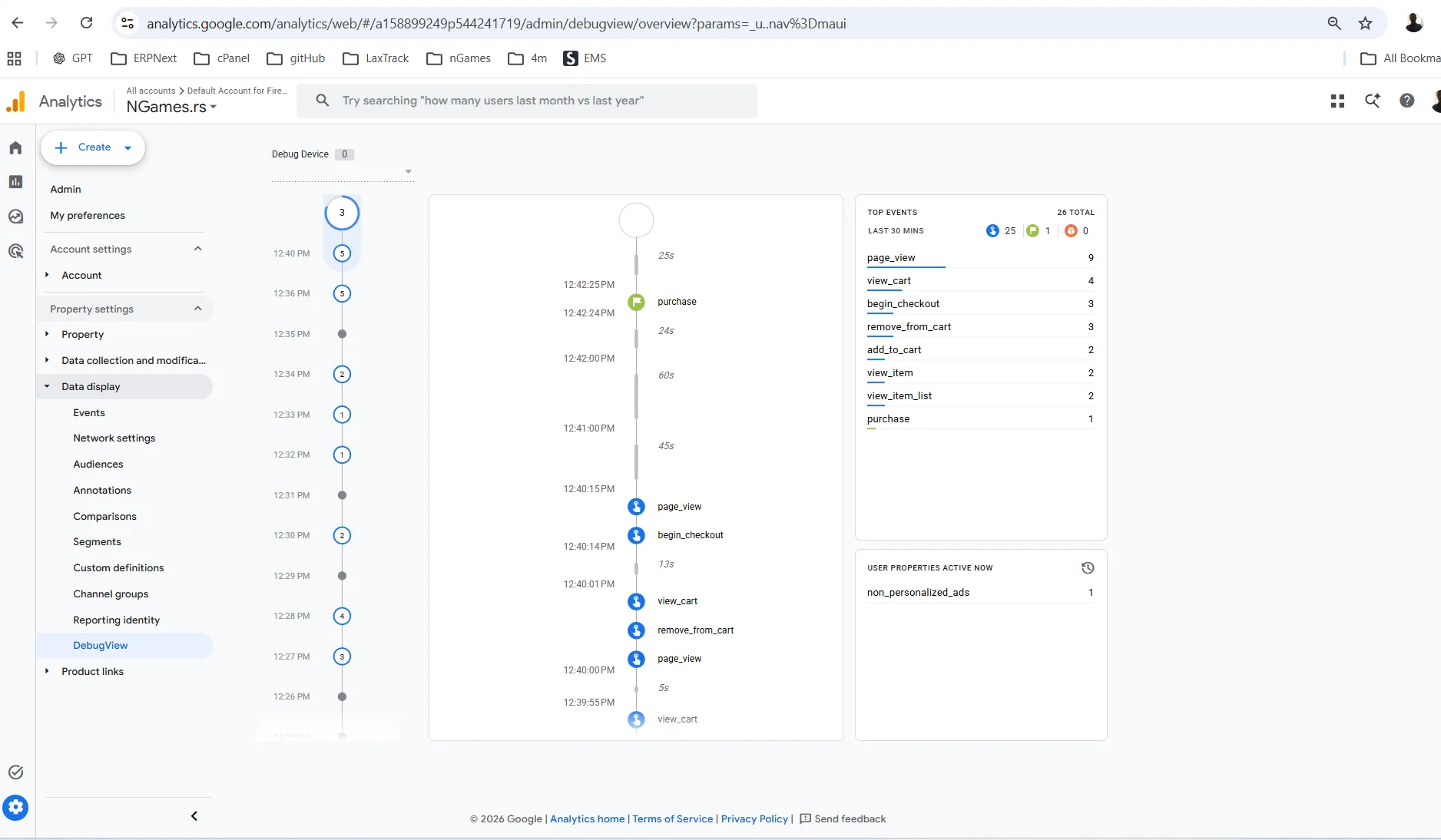 GA4 DebugView provera prodajnog toka
